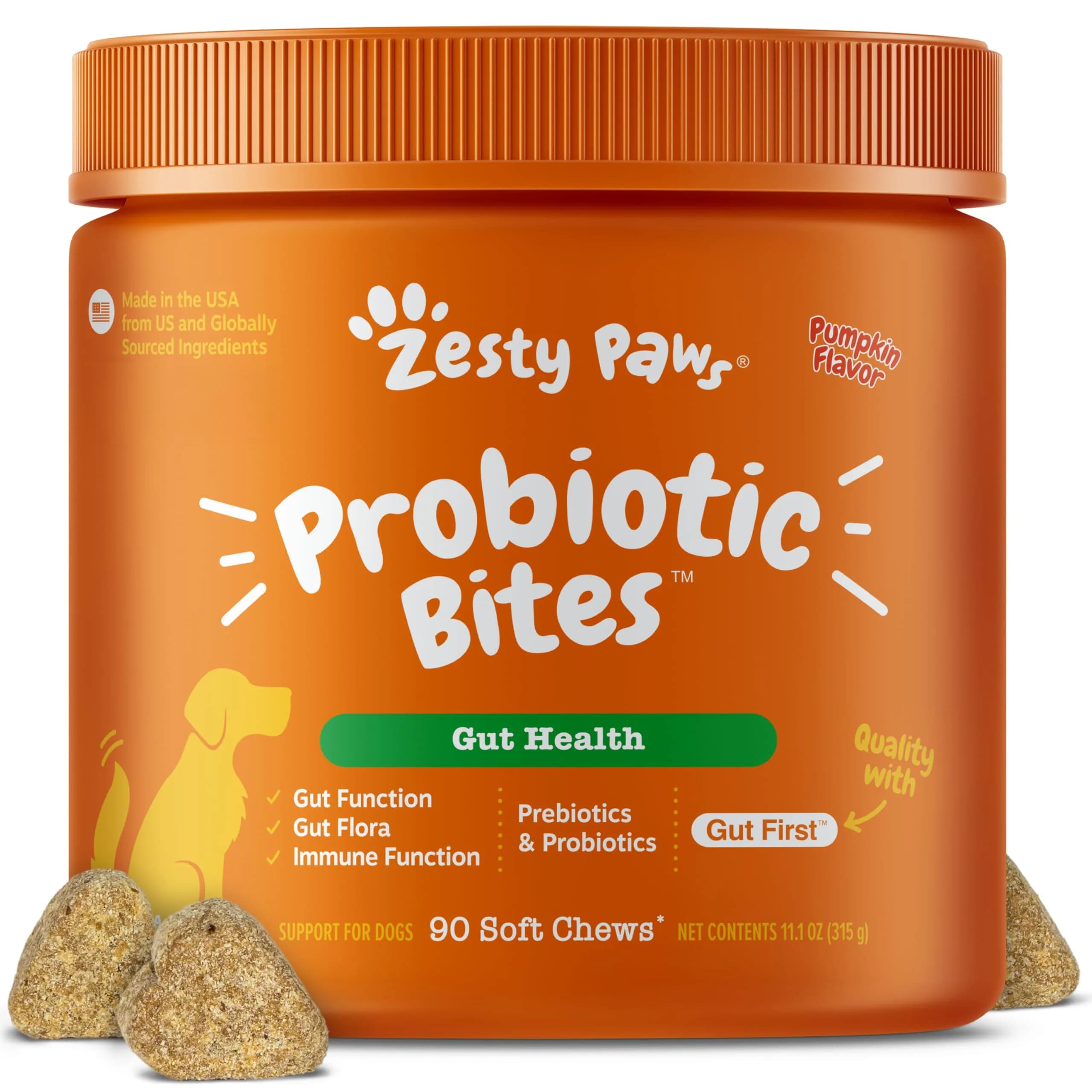Zesty Paws Probiotics for Dogs - Gut Health Soft Chews, Pumpkin, 90 Ct | Supports Digestive & Immune Function