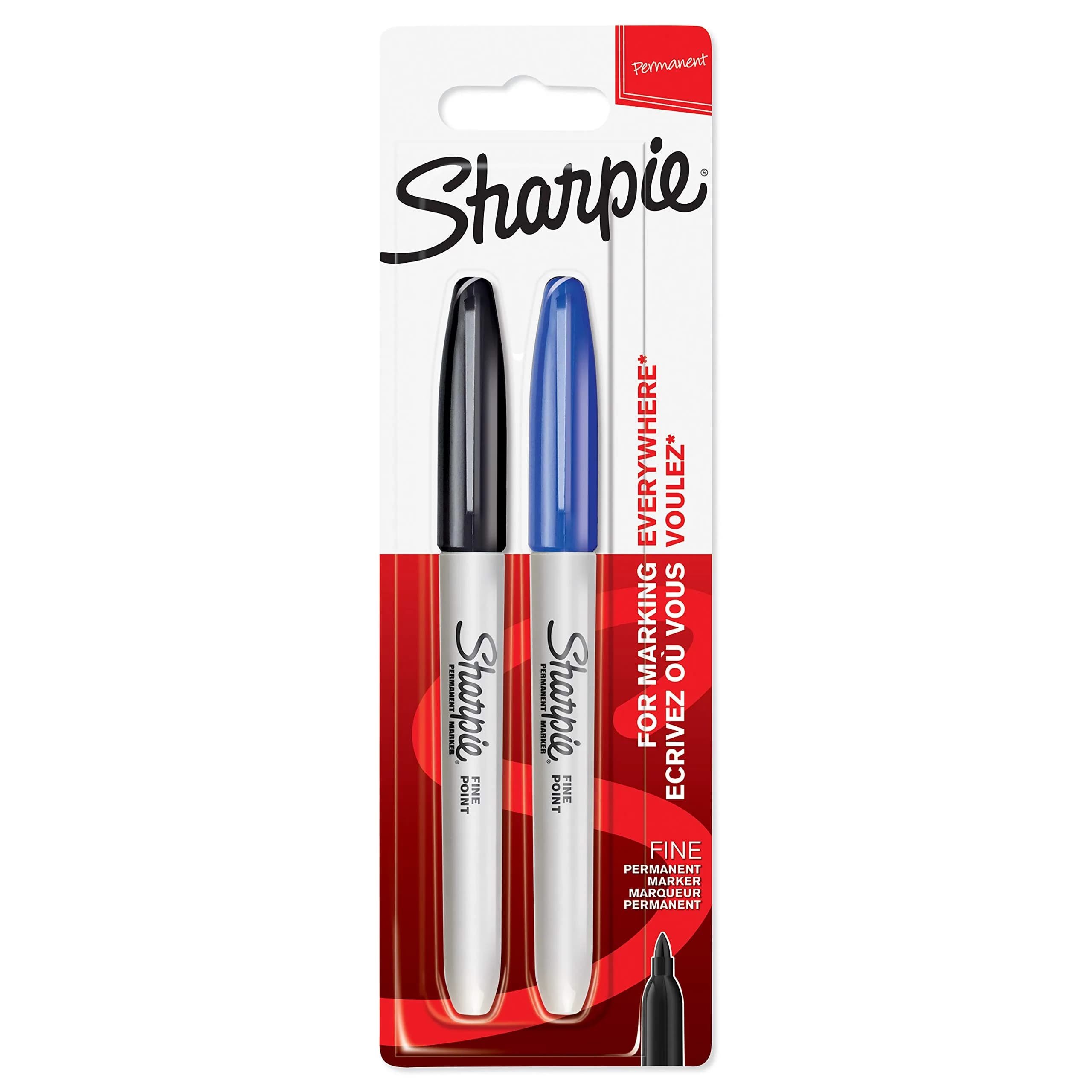 Sharpie Permanent Markers Fine Point Black & Blue 2 Count | Fade & Water Resistant Ink - main product image