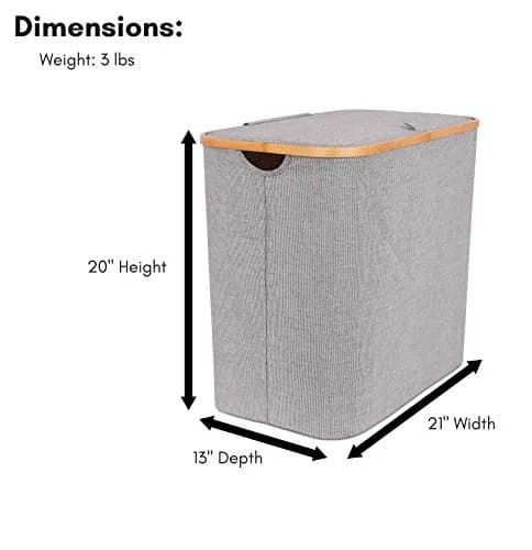 BIRDROCK HOME Bamboo & Canvas Hamper | Foldable Laundry Basket with Lid | 21x13x20 in | Grey thumbnail 4