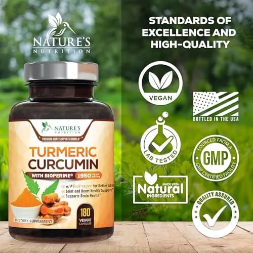 Nature's Nutrition Turmeric Curcumin 1950mg Non-GMO Herbal Supplement | Vegan Joint Support with BioPerine thumbnail 4