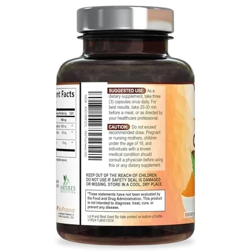 Nature's Nutrition Turmeric Curcumin 1950mg Non-GMO Herbal Supplement | Vegan Joint Support with BioPerine thumbnail 8