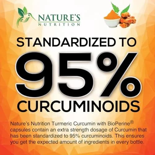 Nature's Nutrition Turmeric Curcumin 1950mg Non-GMO Herbal Supplement | Vegan Joint Support with BioPerine thumbnail 3