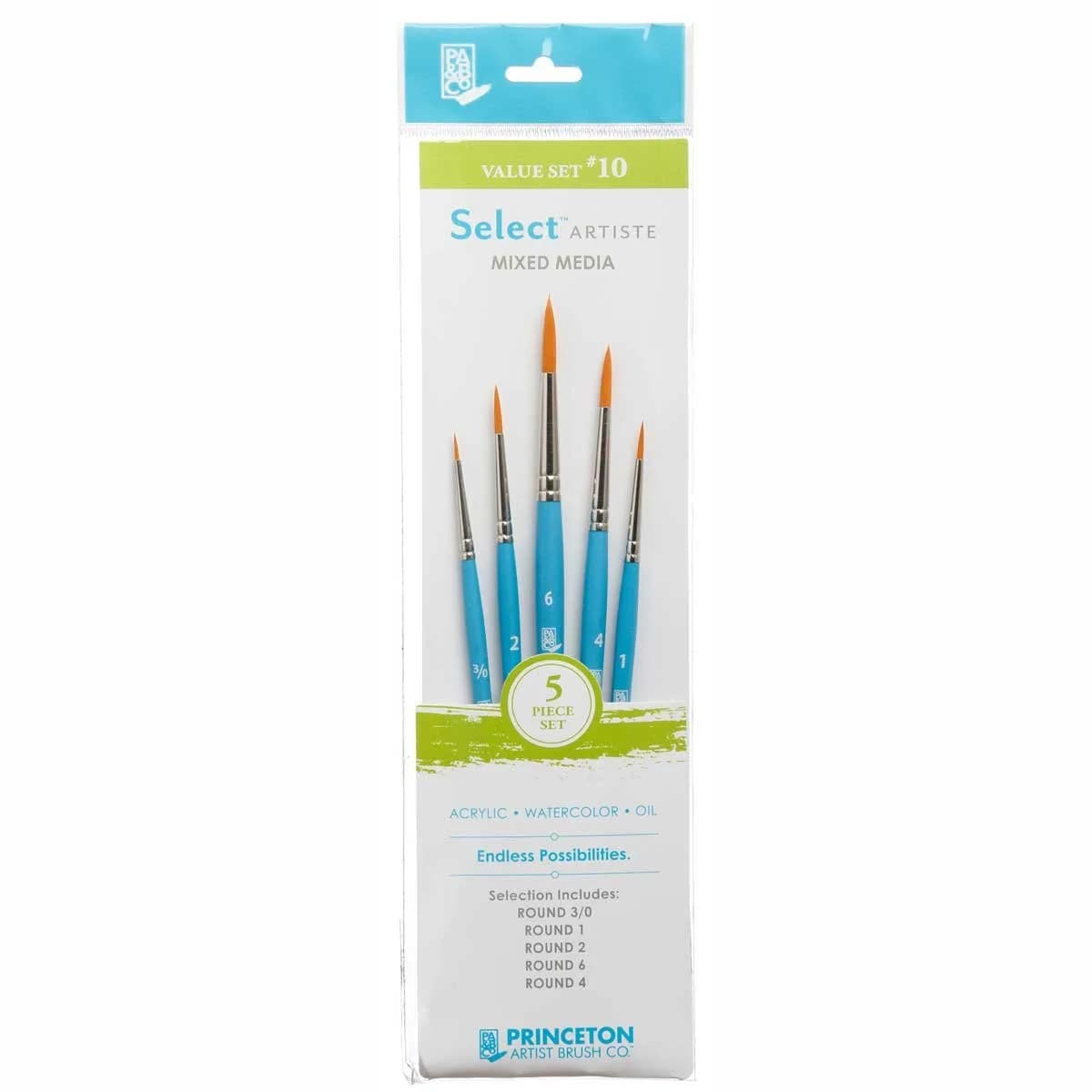 Princeton Select Artiste Brush Set No. 10, Synthetic, 5 Piece | Durable, Comfortable, and Perfect for All Techniques