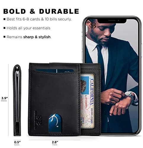 SERMAN BRANDS RFID Blocking Slim Bifold Genuine Leather Wallet for Men with Money Clip | Minimalist Front Pocket Design thumbnail 5