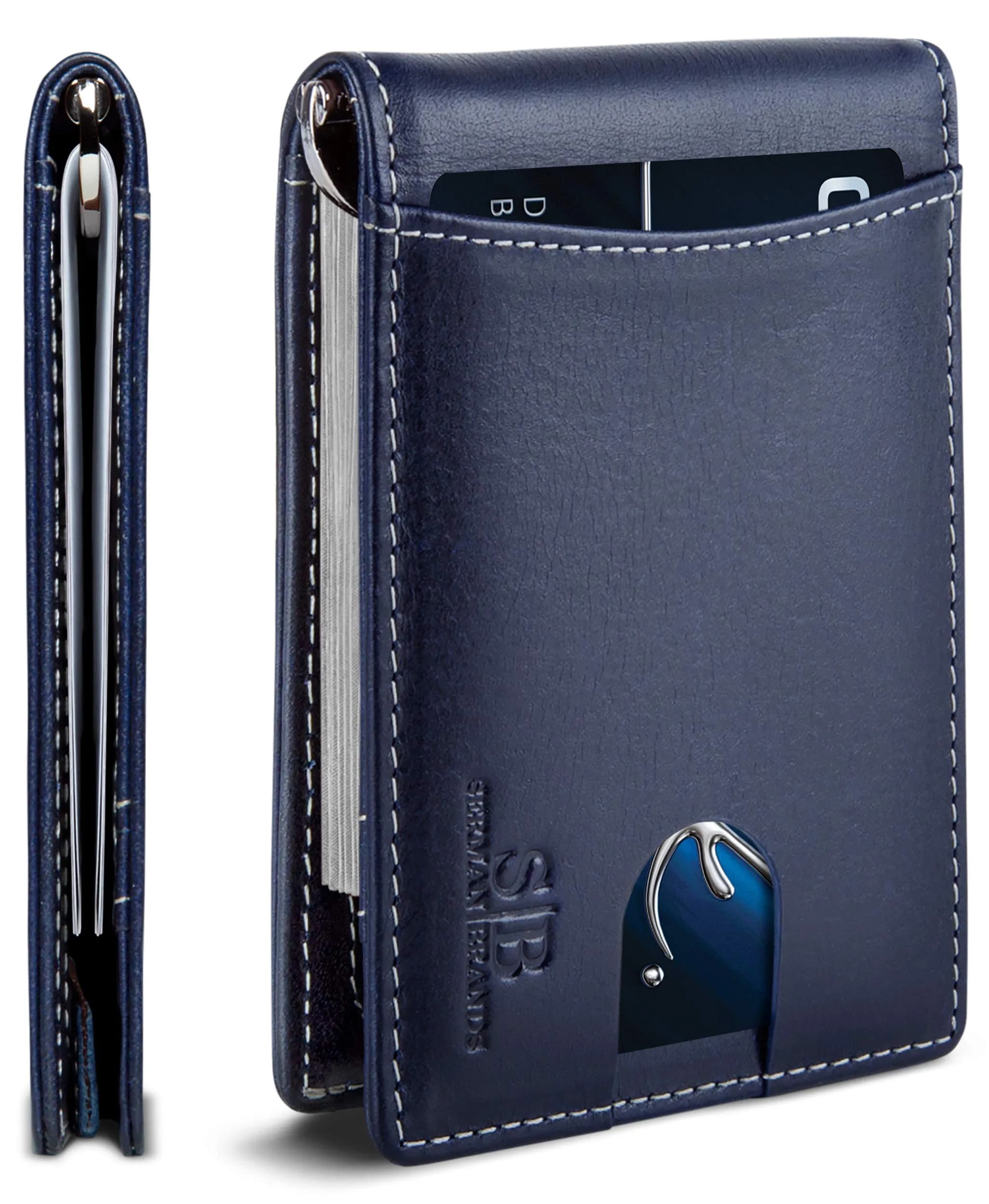 SERMAN BRANDS RFID Blocking Slim Bifold Leather Wallet Atlantic Blue | Minimalist Front Pocket Design (70-120 chars) - main product image