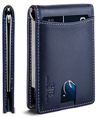 SERMAN BRANDS RFID Blocking Slim Bifold Leather Wallet Atlantic Blue | Minimalist Front Pocket Design (70-120 chars) thumbnail 1