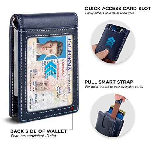 SERMAN BRANDS RFID Blocking Slim Bifold Leather Wallet Atlantic Blue | Minimalist Front Pocket Design (70-120 chars) thumbnail 4
