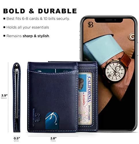 SERMAN BRANDS RFID Blocking Slim Bifold Leather Wallet Atlantic Blue | Minimalist Front Pocket Design (70-120 chars) thumbnail 5