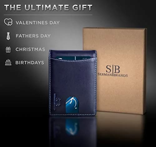 SERMAN BRANDS RFID Blocking Slim Bifold Leather Wallet Atlantic Blue | Minimalist Front Pocket Design (70-120 chars) thumbnail 6