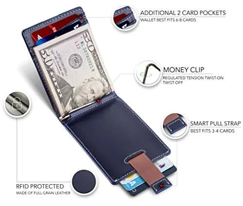SERMAN BRANDS RFID Blocking Slim Bifold Leather Wallet Atlantic Blue | Minimalist Front Pocket Design (70-120 chars) thumbnail 3