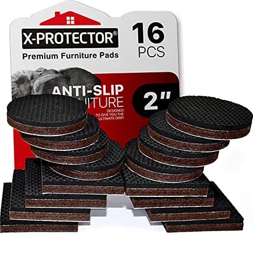 X-Protector 16 PCS 2" Non-Slip Furniture Pads | Round & Square Grippers for Hardwood, Tile, Laminate Floors — 2 inch 16 Round & Square