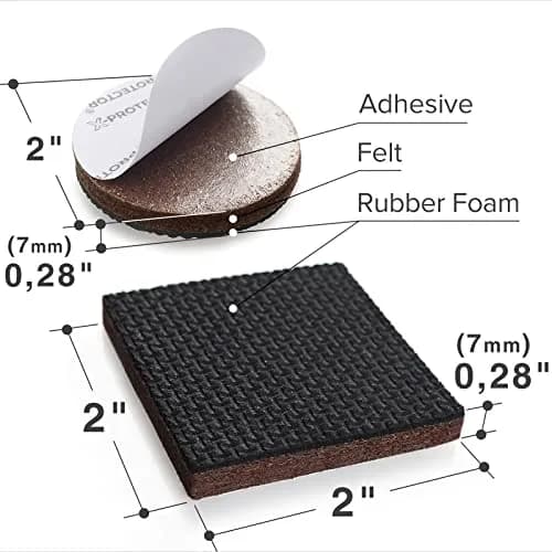 X-Protector 16 PCS 2" Non-Slip Furniture Pads | Round & Square Grippers for Hardwood, Tile, Laminate Floors thumbnail 2