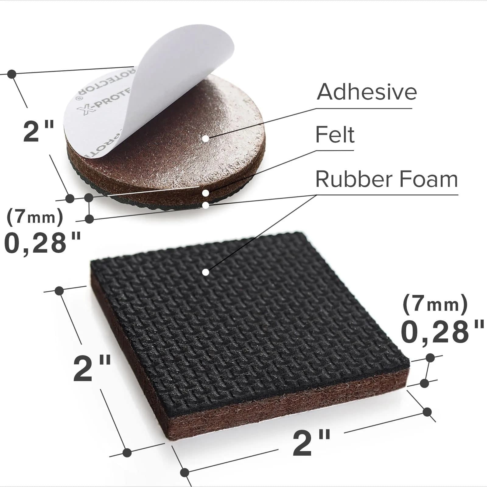 X-Protector 16 PCS 2" Non-Slip Furniture Pads | Round & Square Grippers for Hardwood, Tile, Laminate Floors - view 2