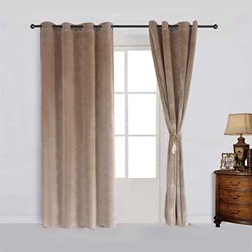 Cherry Home Velvet Curtains Set of 2 Sand Color | Room Darkening Blackout Drapes (52x63 inches) thumbnail 2