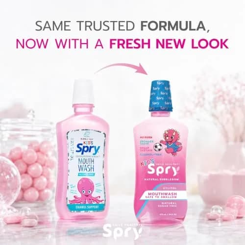 Spry Natural Kids Mouthwash with Xylitol Bubble Gum 16 fl oz | Alcohol-Free, Fluoride-Free, Safe to Swallow thumbnail 2