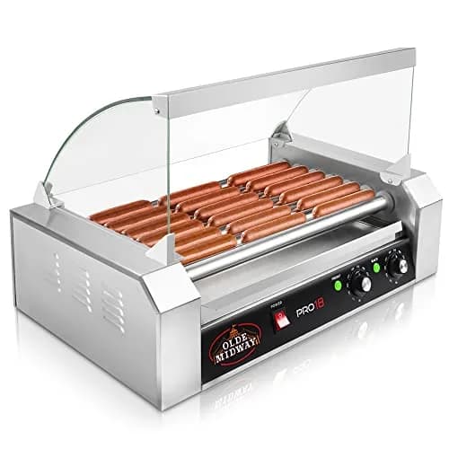 OLDE MIDWAY Electric 18 Hot Dog 7 Roller Grill Cooker with Cover 900-Watt | Commercial Grade thumbnail 1