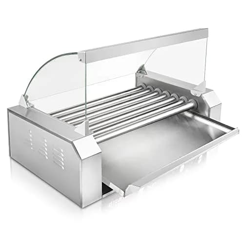 OLDE MIDWAY Electric 18 Hot Dog 7 Roller Grill Cooker with Cover 900-Watt | Commercial Grade thumbnail 4