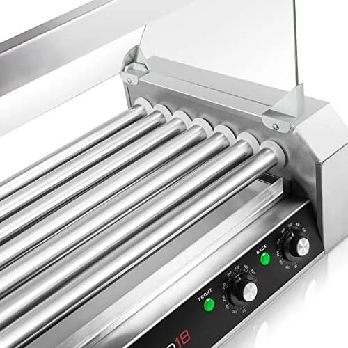 OLDE MIDWAY Electric 18 Hot Dog 7 Roller Grill Cooker with Cover 900-Watt | Commercial Grade thumbnail 5