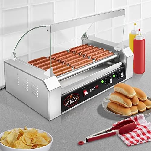 OLDE MIDWAY Electric 18 Hot Dog 7 Roller Grill Cooker with Cover 900-Watt | Commercial Grade thumbnail 7
