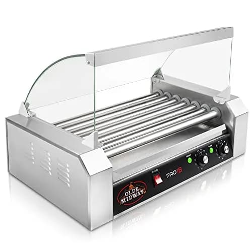 OLDE MIDWAY Electric 18 Hot Dog 7 Roller Grill Cooker with Cover 900-Watt | Commercial Grade thumbnail 2