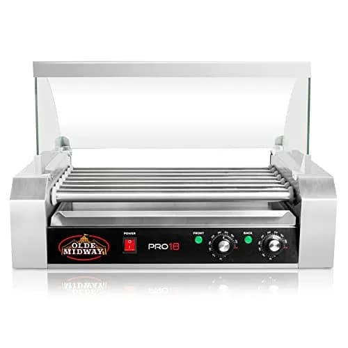 OLDE MIDWAY Electric 18 Hot Dog 7 Roller Grill Cooker with Cover 900-Watt | Commercial Grade thumbnail 3