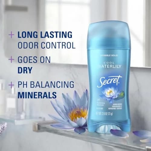 Secret Invisible Solid Antiperspirant Deodorant for Women, Waterlily Scent, 2.6 oz thumbnail 2