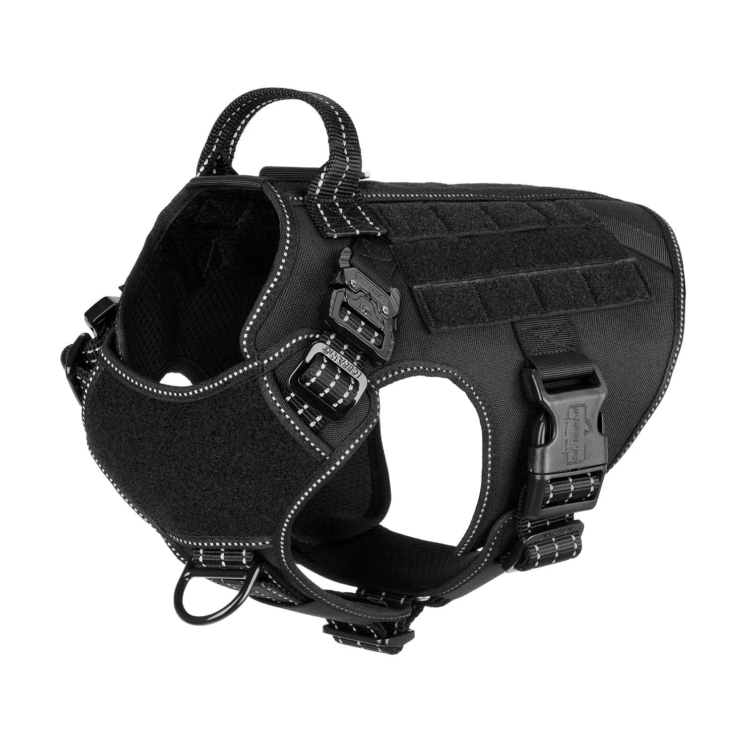 ICEFANG Tactical Dog Harness for Medium Dogs, Black | 1050D Nylon, Alloy Metal Buckles, MOLLE System
