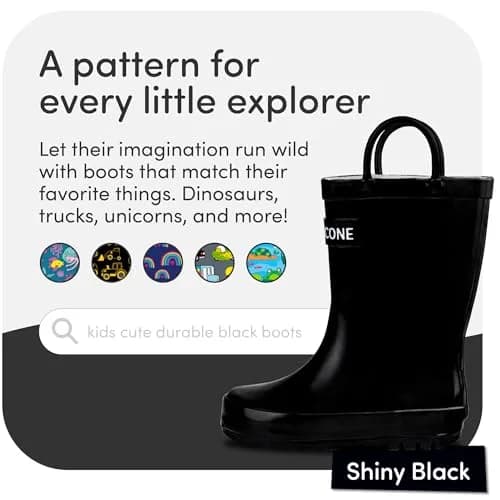 LONECONE Kids Rain Boots for Girls and Boys - Shiny Black, 9 Toddler | Easy Wear & Clean, Child-Friendly Design thumbnail 4