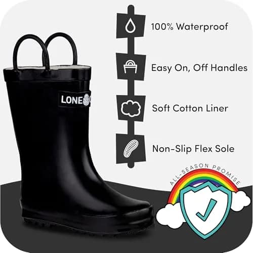 LONECONE Kids Rain Boots for Girls and Boys - Shiny Black, 9 Toddler | Easy Wear & Clean, Child-Friendly Design thumbnail 2