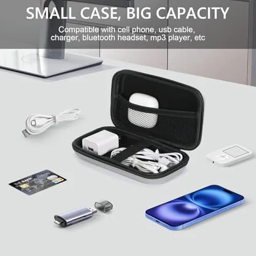 GLCON Small Tech Zipper Bag Organizer, Silver Shockproof EVA Carrying Case | Compact & Durable thumbnail 2