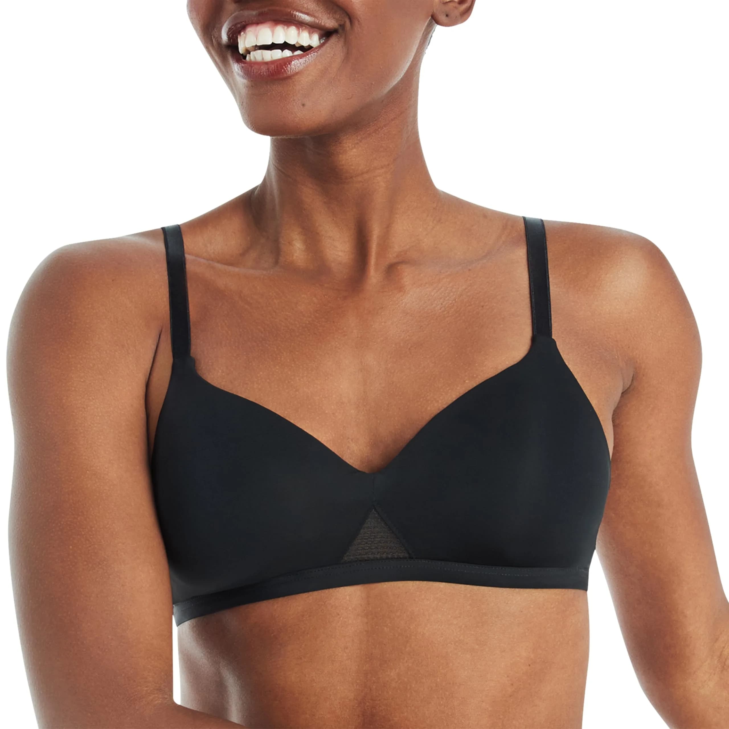 Hanes Womens Oh So Light Foam Comfortflex Fit Wirefree Bra Large | Silky, Lightweight, Full Coverage — Black/Nude