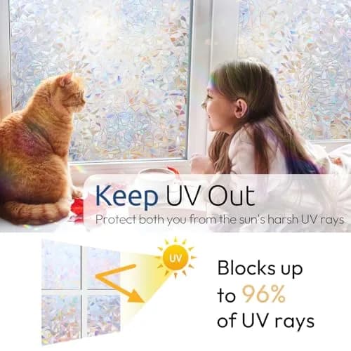 rabbitgoo Rainbow Window Privacy Film, Stained Glass Cling, 17.5" x 78.7" | Static, Reusable, UV Blocker for Home & Decor thumbnail 4