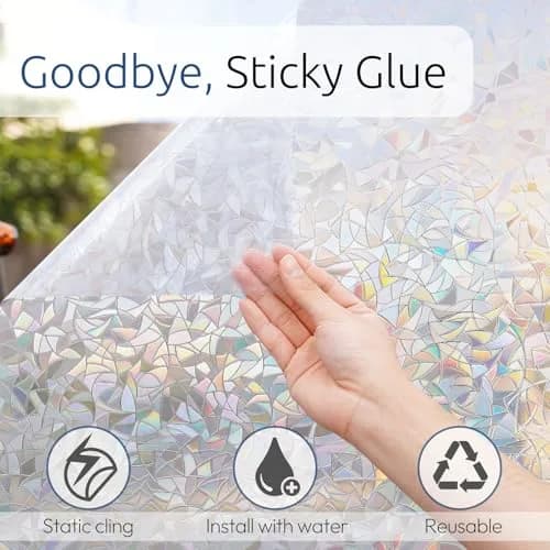 rabbitgoo Rainbow Window Privacy Film, Stained Glass Cling, 17.5" x 78.7" | Static, Reusable, UV Blocker for Home & Decor thumbnail 5
