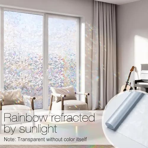 rabbitgoo Rainbow Window Privacy Film, Stained Glass Cling, 17.5" x 78.7" | Static, Reusable, UV Blocker for Home & Decor thumbnail 2