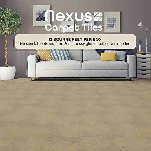 Nexus Peel & Stick Carpet Tiles 12x12 Inch (30x30 cm) Tan | 12 Sq Ft Coverage Pack thumbnail 2