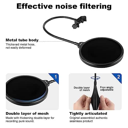 Aokeo Microphone Pop Filter Shield for Blue Yeti & All Microphones | Dual Layer Wind Screen with 360° Gooseneck Clamp thumbnail 4