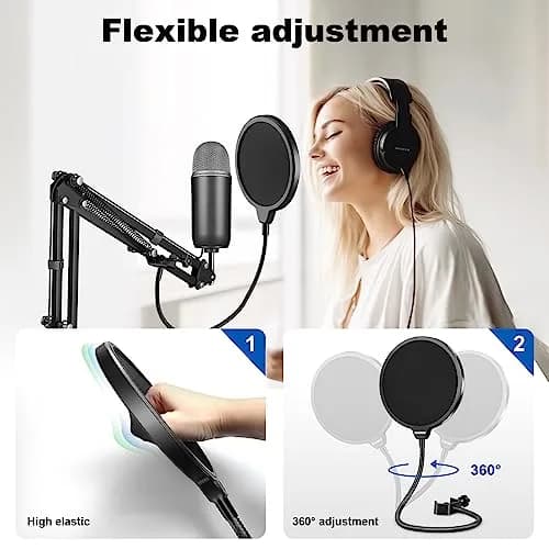 Aokeo Microphone Pop Filter Shield for Blue Yeti & All Microphones | Dual Layer Wind Screen with 360° Gooseneck Clamp thumbnail 5