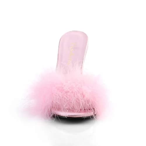 Fabulicious Classique-01F Marabou Slipper 4" Heel | Pink PU & Rubber Sole for Women thumbnail 2