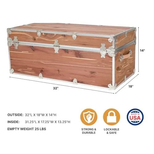 Rhino Trunk & Case Knotty Cedar Large Chest | Lockable, Heirloom-Quality Storage Trunk (32"L x 18"W x 14"H) thumbnail 2