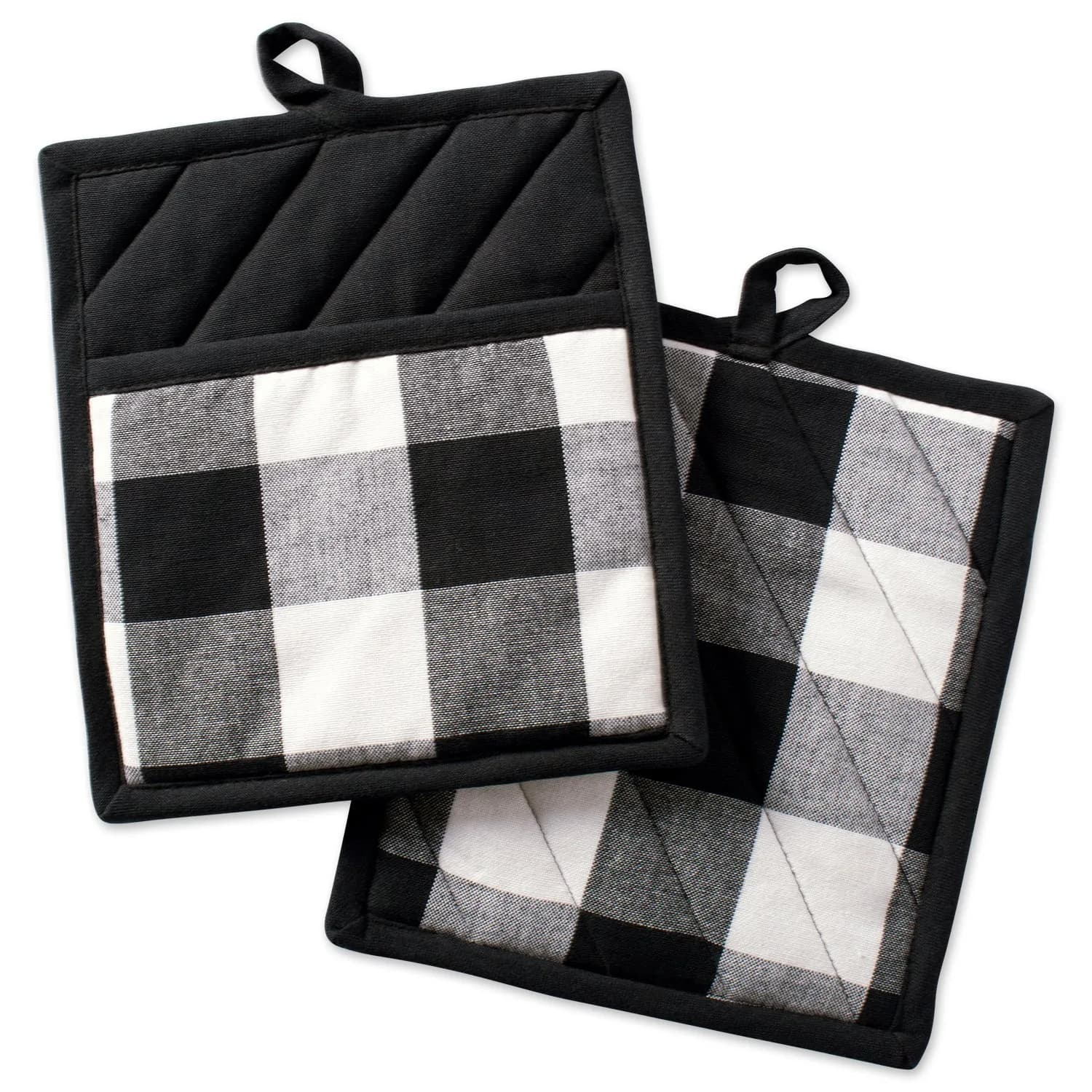 DII Buffalo Check Potholder Set 18cm x 20cm (7" x 8") | Classic Farmhouse Kitchen Linens — Black & White