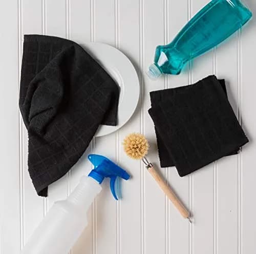 DII Basic Terry Collection Solid Windowpane Dishcloth Set, 12x12 in Black, 6 Piece | Absorbent Cotton Kitchen Essentials thumbnail 5