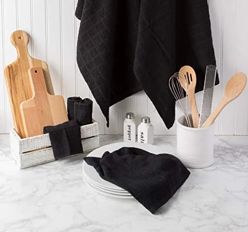 DII Basic Terry Collection Solid Windowpane Dishcloth Set, 12x12 in Black, 6 Piece | Absorbent Cotton Kitchen Essentials thumbnail 6