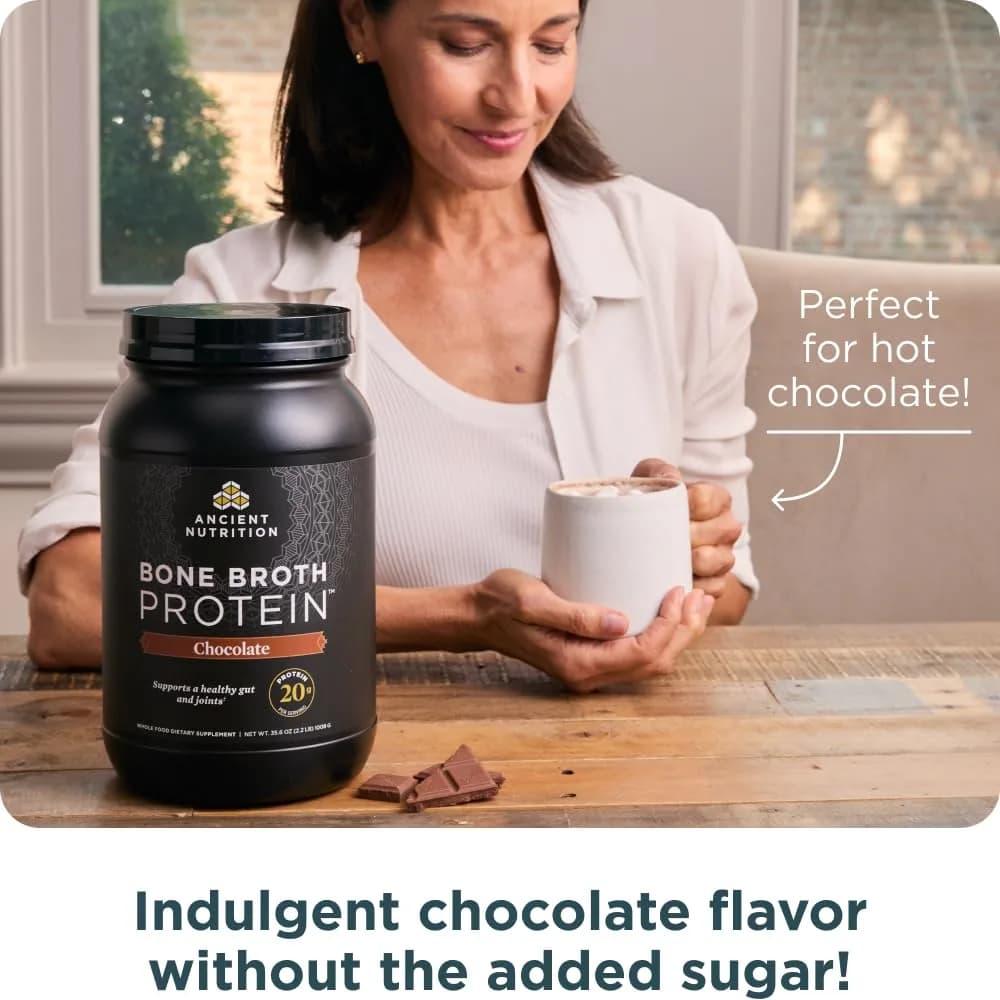 Ancient Nutrition Grass Fed Bone Broth Protein Powder Chocolate 1kg (35.6oz) | 20g Protein Per Serving - view 7