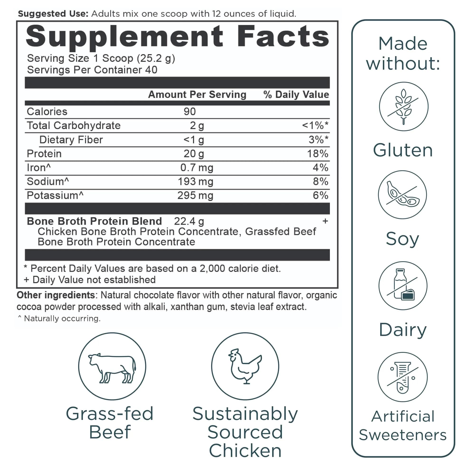 Ancient Nutrition Grass Fed Bone Broth Protein Powder Chocolate 1kg (35.6oz) | 20g Protein Per Serving - view 9