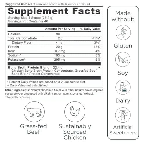Ancient Nutrition Grass Fed Bone Broth Protein Powder Chocolate 1kg (35.6oz) | 20g Protein Per Serving thumbnail 9