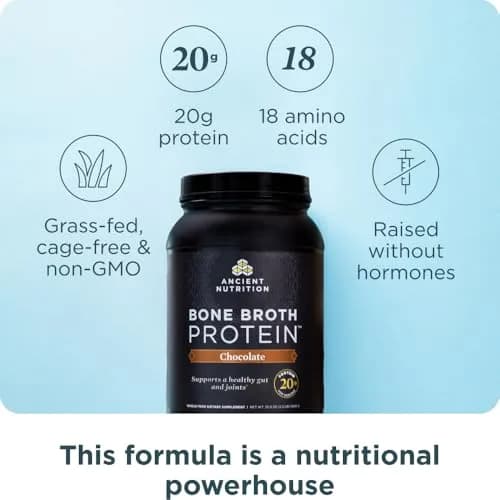 Ancient Nutrition Grass Fed Bone Broth Protein Powder Chocolate 1kg (35.6oz) | 20g Protein Per Serving thumbnail 2