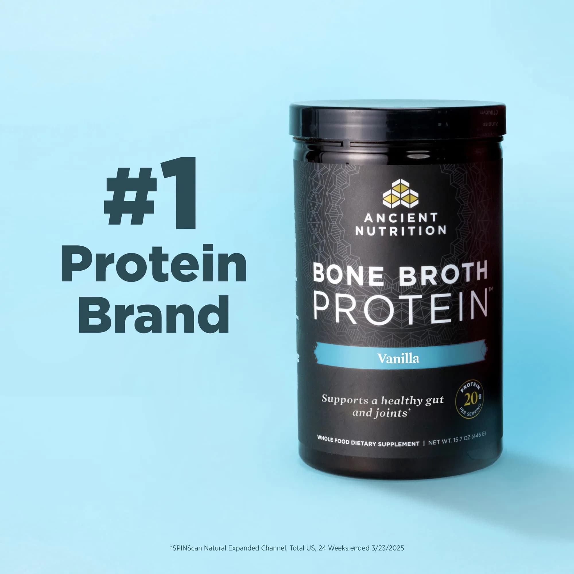 Ancient Nutrition Grass Fed Bone Broth Protein Powder Chocolate 1kg (35.6oz) | 20g Protein Per Serving - view 3