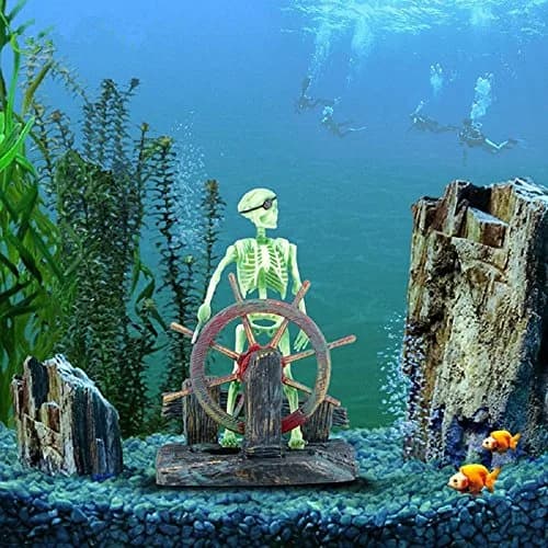 Bestgle Aquarium Decor Skeleton Pirate Captain 9x6x13cm | Active Air-Driven Fish Tank Ornament thumbnail 2