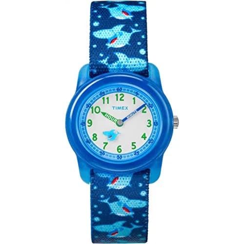 Timex Boys TW7C13500 Time Machines Blue Sharks Watch | Elastic Fabric Strap, Water Resistant thumbnail 1