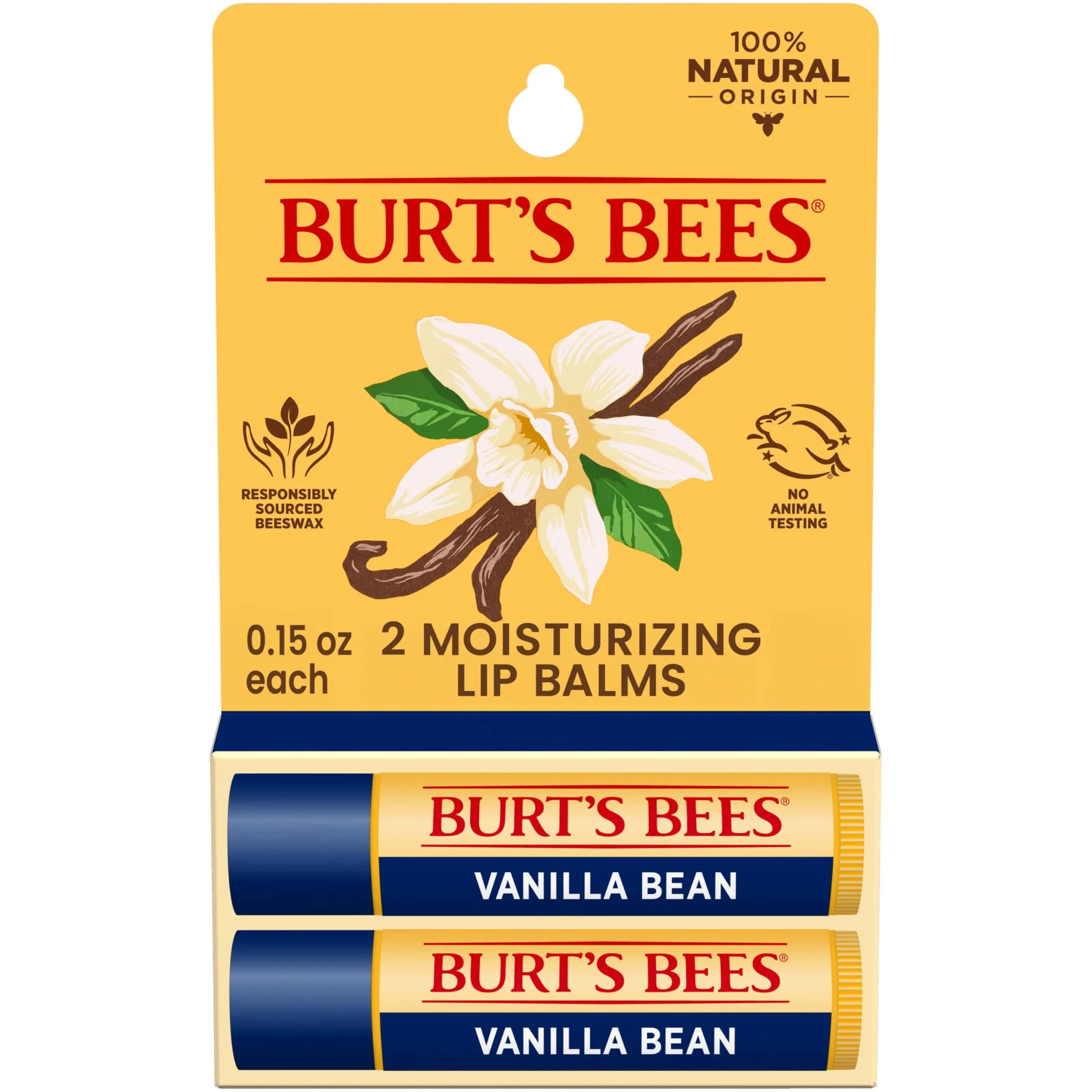 Burt's Bees Vanilla Bean Tint-Free Lip Balm 2 Count | Natural Conditioning Lip Treatment - main product image